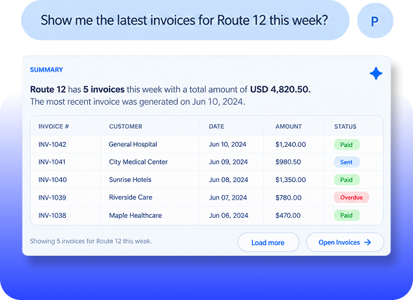 LinenAI showing Route 12 invoices for the week